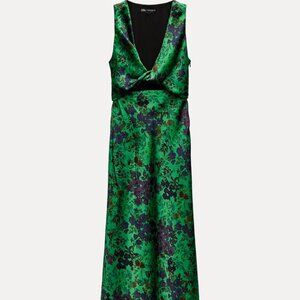Zara green cut out silk maxi dress